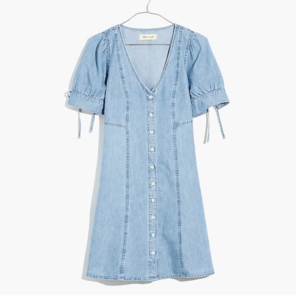 Madewell DenimTencel Puff Sleeve Mini Sundress